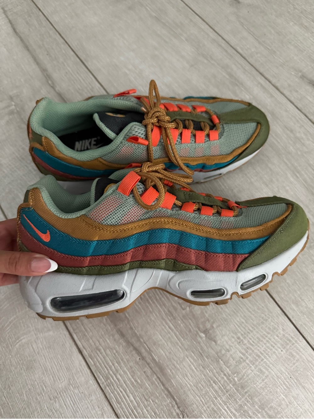 Custom Nike Multicolor Air Max 95 Sneakers - Olive/Teal/Orange